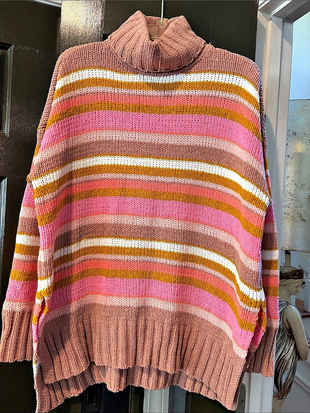aerie Striped Cowl Neck Sweater in Pink & Brown Size Small